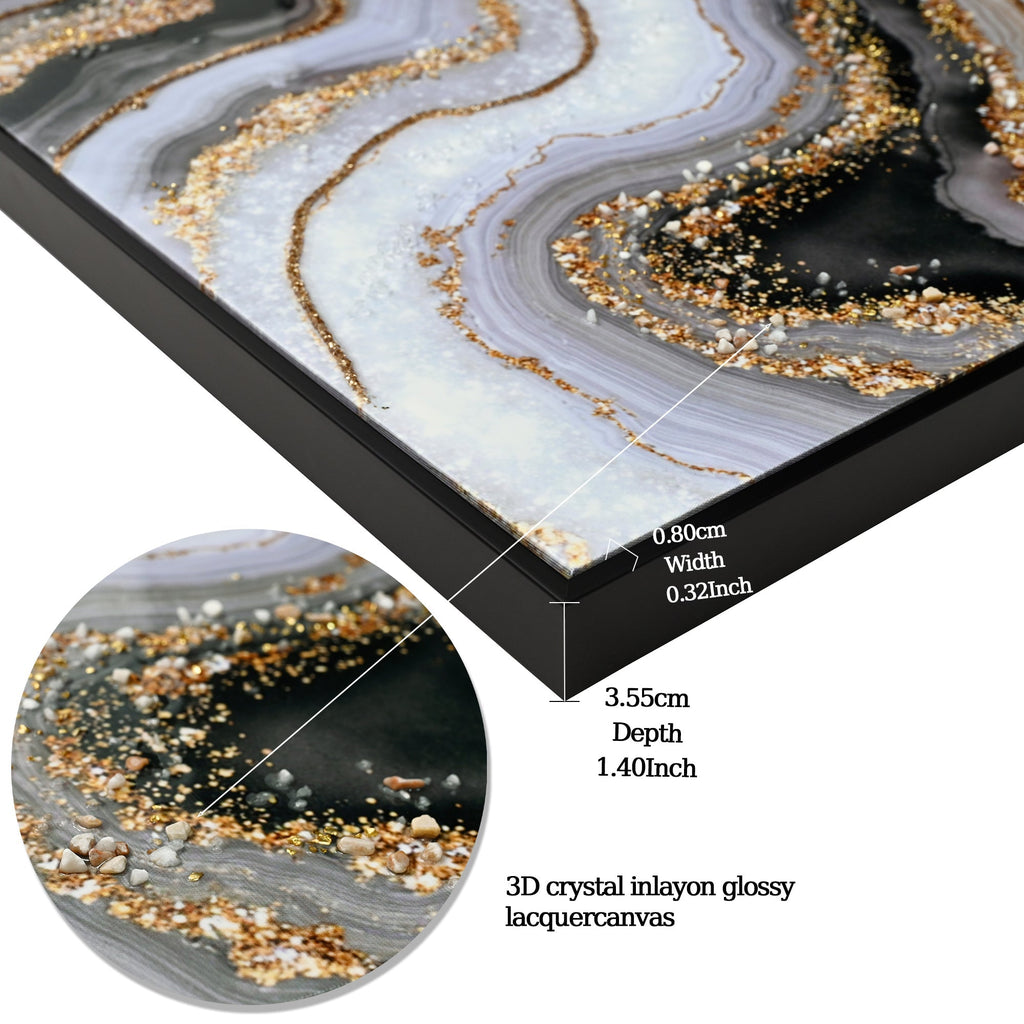 Abstract Canvas Painting Wall Art with Hand-Painted Detailing - Black/Gray/Gold