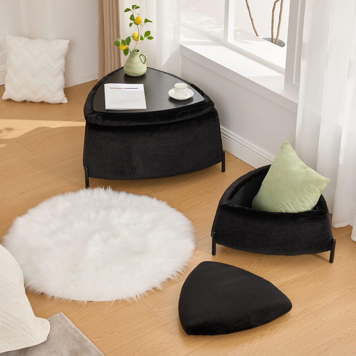 Upholstered Storage Ottoman Set With Reversible Lid