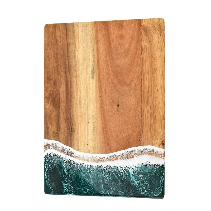 Acacia Wood and New Resin Cutting Board Wave Spliced Design Kitchen Fruit and Steak Board for Chopping Rectangle Wooden Boards