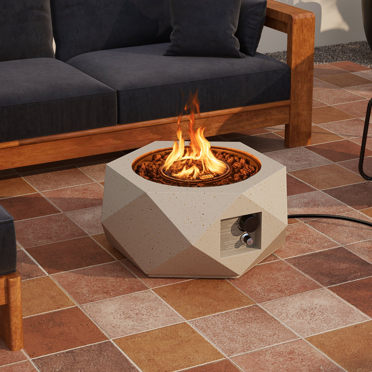 40000 BTU 28 Inch Hexagon Terrazzo Propane Fire Pit Table with Stainless Steel Burner