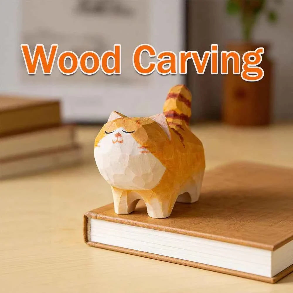 Wooden Cat Statue Handmade – Orange Cat Home Decoration & Gift Idea