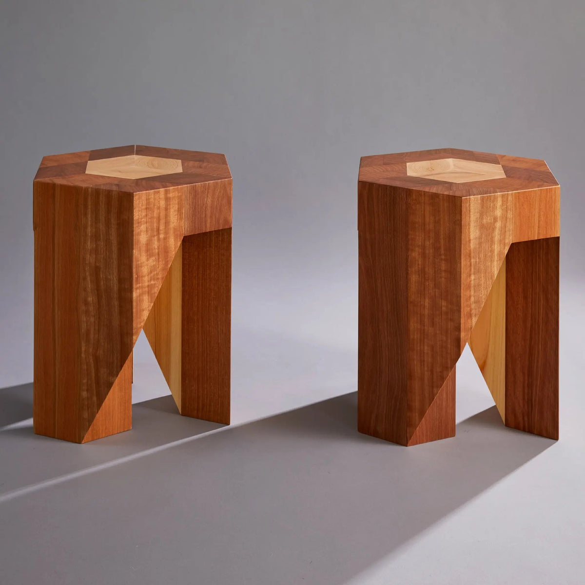 Yosegi Wood Stool Pair - Japanese Craftsmanship