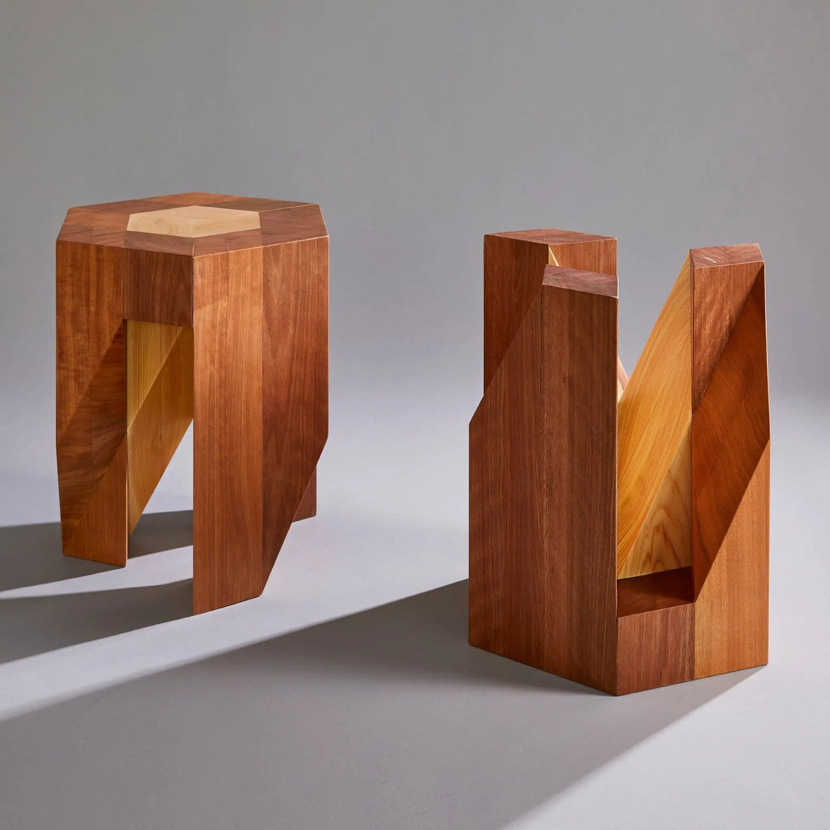 Yosegi Wood Stool Pair - Japanese Craftsmanship